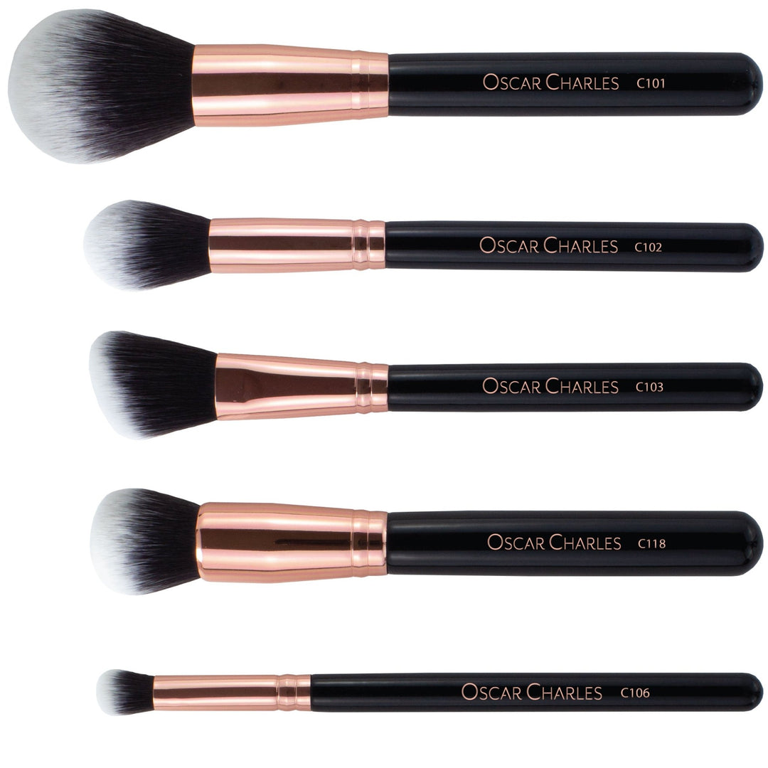 Oscar Charles 8 Piece Luxe Professional Makeup Brush Set & Luxury Cosmetic Bag, Rose Gold/Black - Oscar Charles - 10145123 - 5060597570237