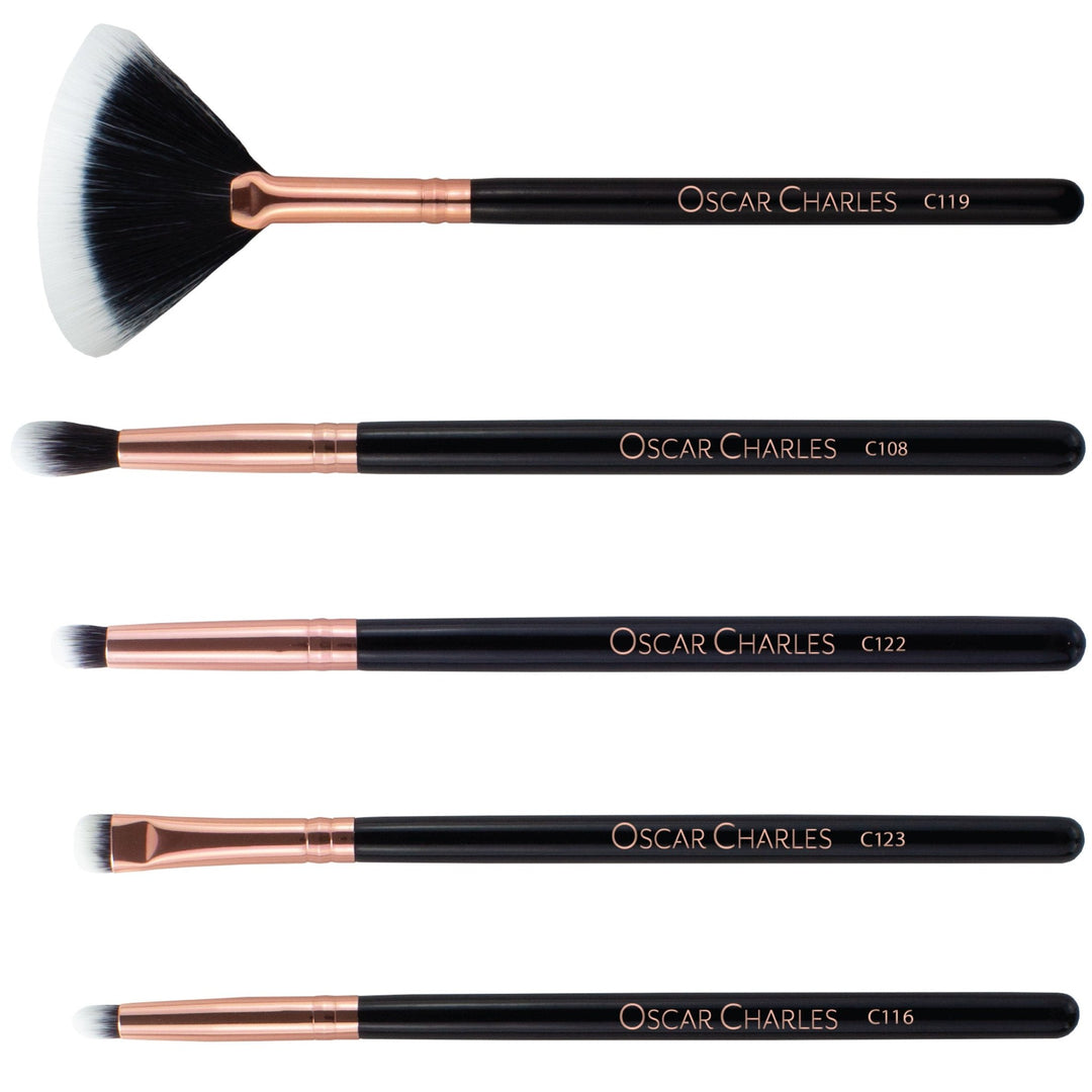 Oscar Charles 12 Piece Luxe Radiance Pro Makeup Brush Set & Makeup Holder Rose Gold/Black - Oscar Charles - 10145149 - 5060597570480