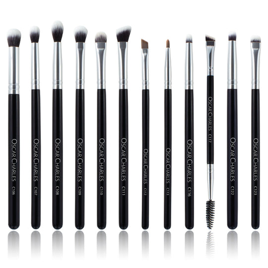 Oscar Charles Complete Professional Eye Makeup Brush Set & Clutch Bag - Silver/Black - Oscar Charles - 10145180 - 5060597570794