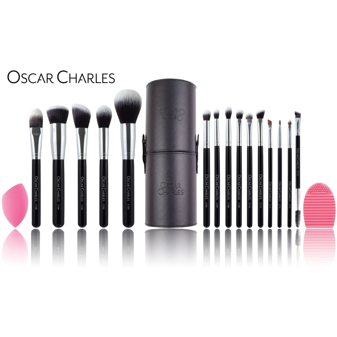 Oscar Charles Luxe Professional 17 Piece Makeup Artist Brush Set Silver/Black - Oscar Charles - 10145129 - 5060597570220