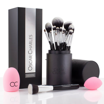 Oscar Charles Luxe Professional 17 Piece Makeup Artist Brush Set Silver/Black