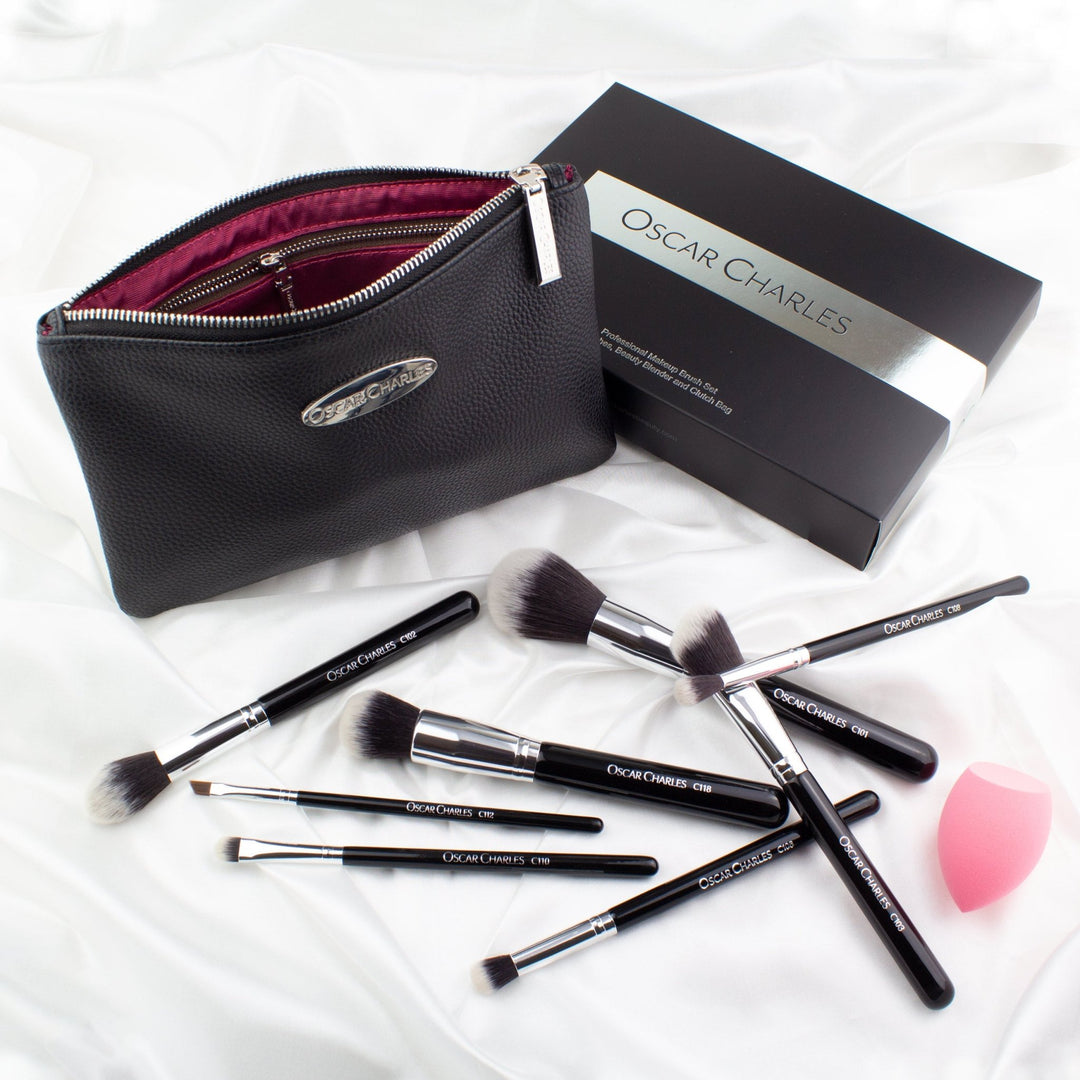 Oscar Charles 8 Piece Luxe Professional Makeup Brush Set & Luxury Cosmetic Bag. Silver/Black - Oscar Charles - 10145124 - 5060597570244