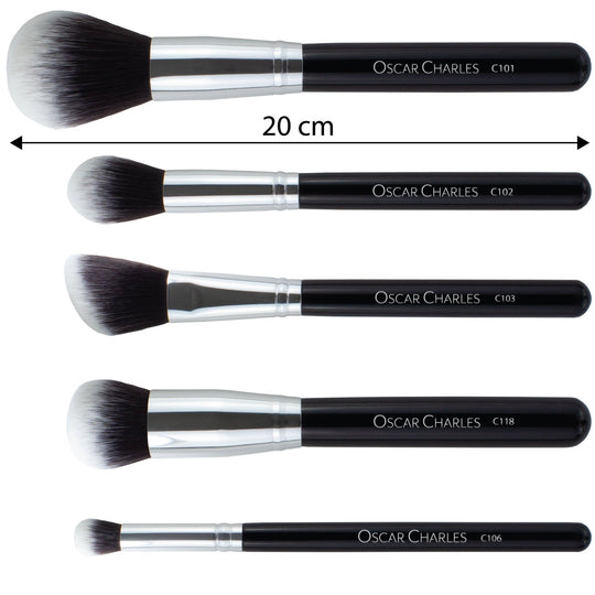 Oscar Charles 8 Piece Luxe Professional Makeup Brush Set & Luxury Cosmetic Bag. Silver/Black - Oscar Charles - 10145124 - 5060597570244