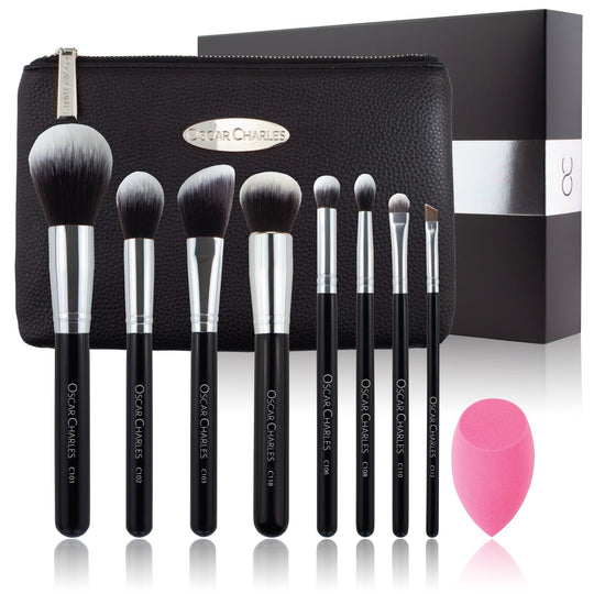 Oscar Charles 8 Piece Luxe Professional Makeup Brush Set & Luxury Cosmetic Bag. Silver/Black - Oscar Charles - 10145124 - 5060597570244