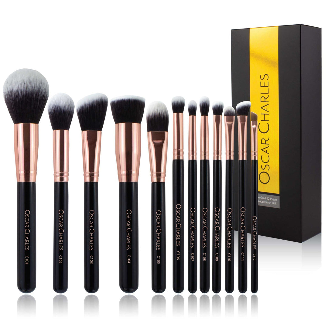 Oscar Charles Luxe Professional 12 Piece Makeup Brush Set, Rose Gold/Black - Oscar Charles - 10145125 - 5060597570251