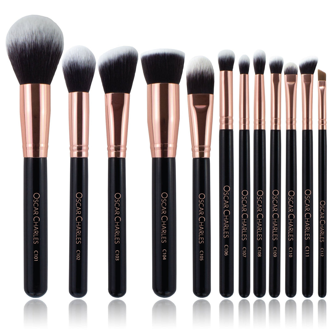 Oscar Charles Luxe Professional 12 Piece Makeup Brush Set, Rose Gold/Black - Oscar Charles - 10145125 - 5060597570251