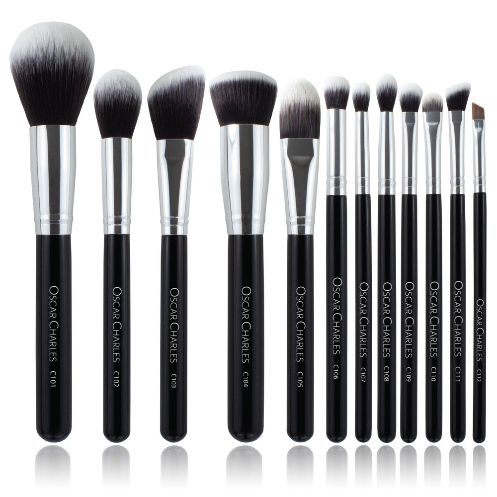 Oscar Charles Luxe Professional 12 Piece Makeup Brush Set, Silver/Black - Oscar Charles - 10145126 - 5060597570268