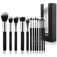 Oscar Charles Luxe Professional 12 Piece Makeup Brush Set, Silver/Black