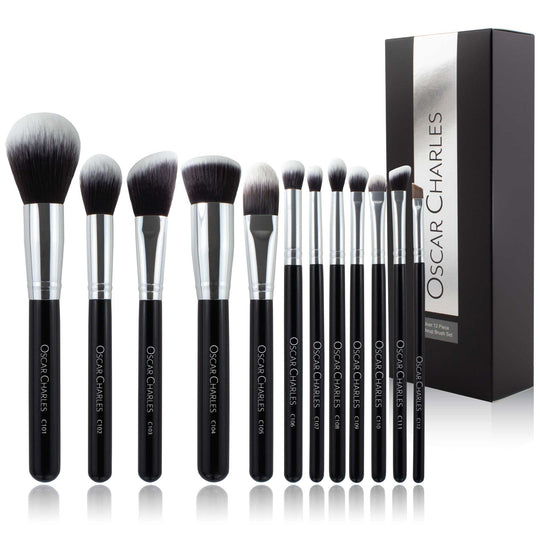 Oscar Charles Luxe Professional 12 Piece Makeup Brush Set, Silver/Black - Oscar Charles - 10145126 - 5060597570268