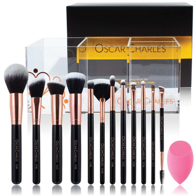 Luxe Pro 14 Piece Makeup Brush Set including Makeup Holder - Rose Gold