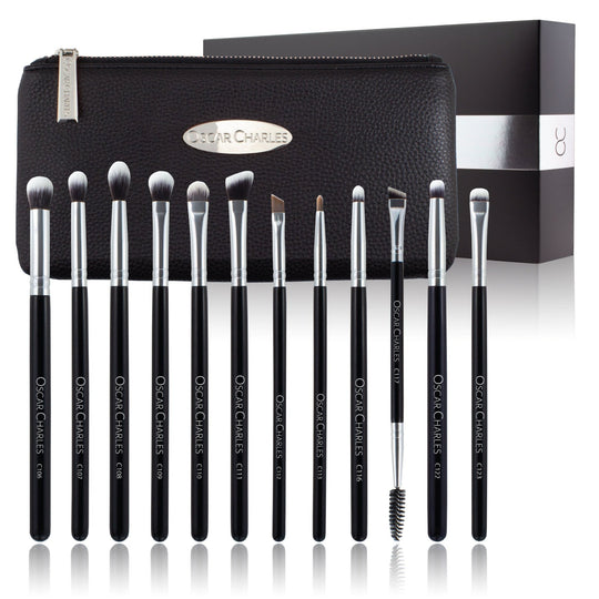 Oscar Charles Complete Professional Eye Makeup Brush Set & Clutch Bag - Silver/Black - Oscar Charles - 10145180 - 5060597570794