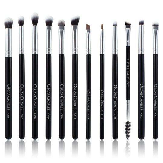 Oscar Charles Complete Professional Eye Makeup Brush Set & Clutch Bag - Silver/Black - Oscar Charles - 10145180 - 5060597570794