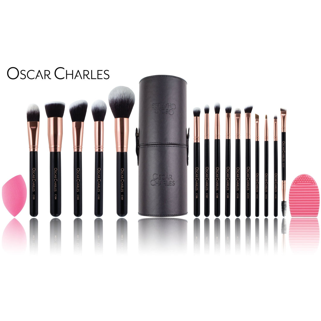 Oscar Charles Luxe Professional 17 Piece Makeup Artist Brush Gift Set Rose Gold/Black - Oscar Charles - 10145200 - 5060597570992