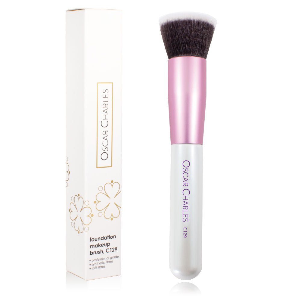 Oscar Charles Foundation Brush C129, Flat Top Liquid Foundation Makeup Brush Pink/White - Oscar Charles - 10145266 - 5060597571654