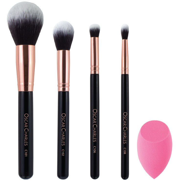 Oscar Charles Essential Luxe Makeup Brush Set. Rose Gold/ Black