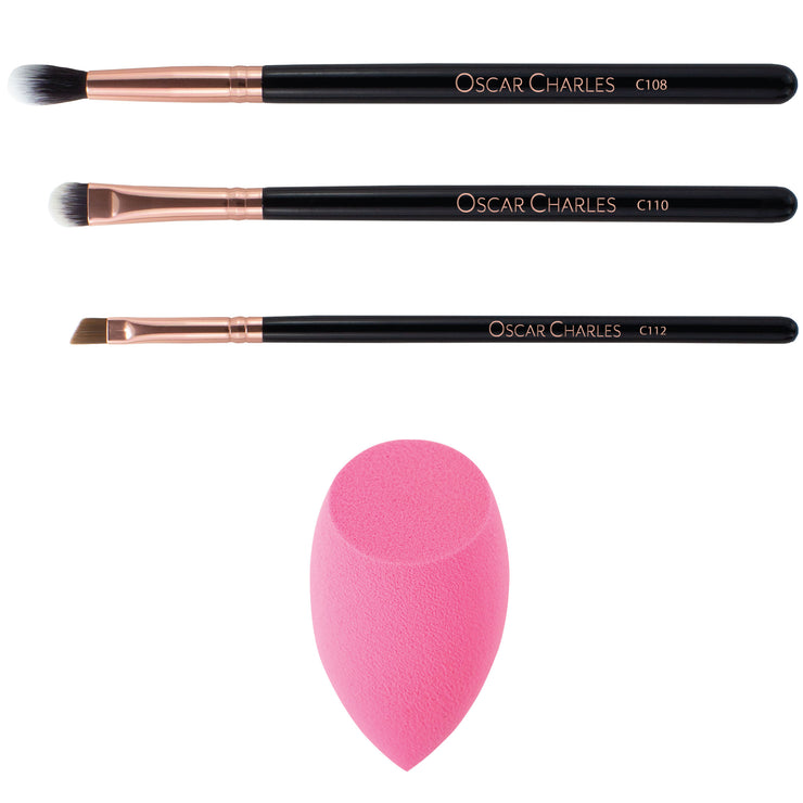 Oscar Charles 8 Piece Luxe Professional Makeup Brush Set & Luxury Cosmetic Bag. Rose Gold/Black