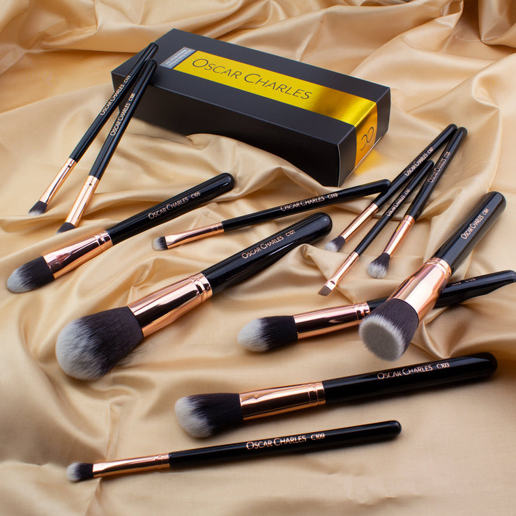 Oscar Charles Luxe Professional 12 Piece Makeup Brush Set, Rose Gold/Black